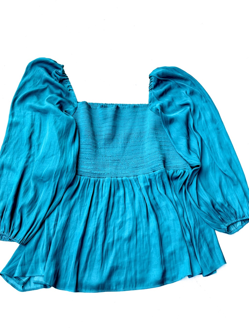 Dolan Left Coast Collection Teal Smocked Puff Sleeve Peplum Blouse 2X